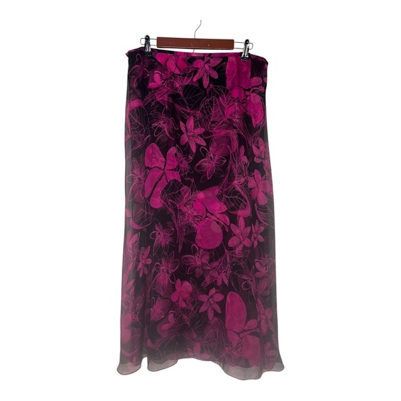 Vintage 100% Silk Skirt Black & Pink Floral Print Size 16 - Picture 1 of 5